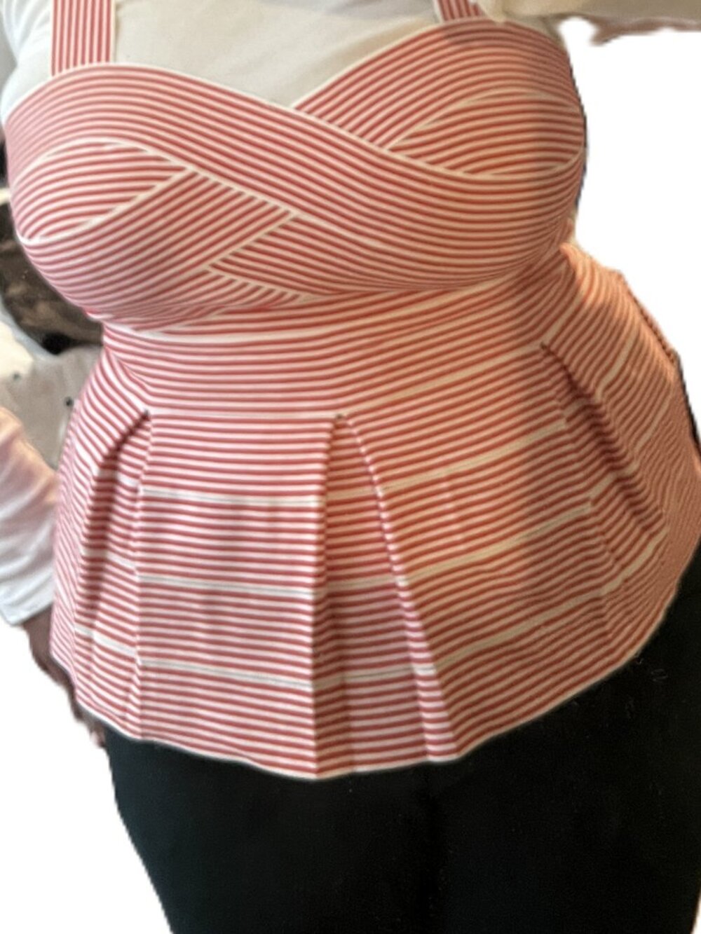 HD Paris Red and White Stripe Peplum Top